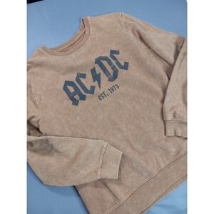AC/DC Graphic Sweatshirt Women's Large Tan Brown Mineral Wash Crewneck Est 1973